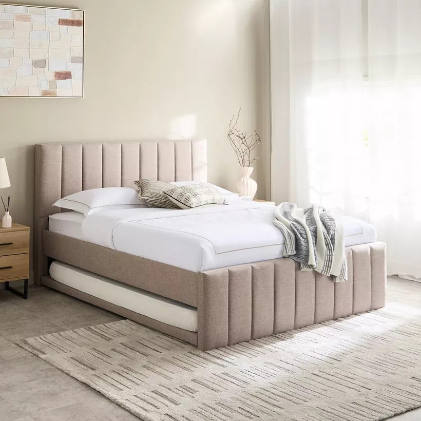 Oslo Beige Upholstered Trundle Bed