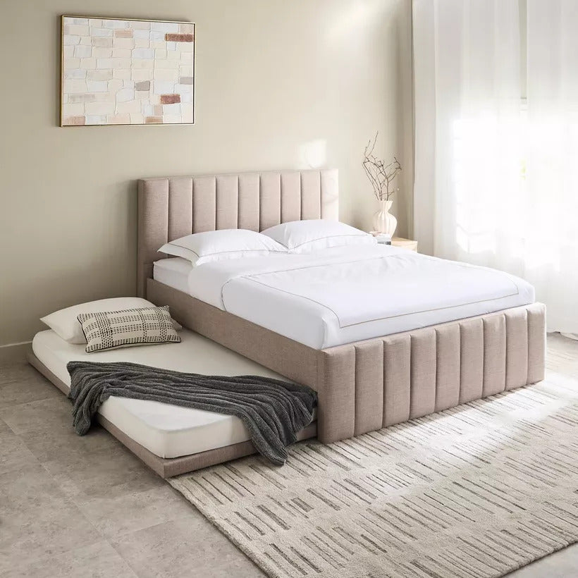 Oslo Beige Upholstered Trundle Bed