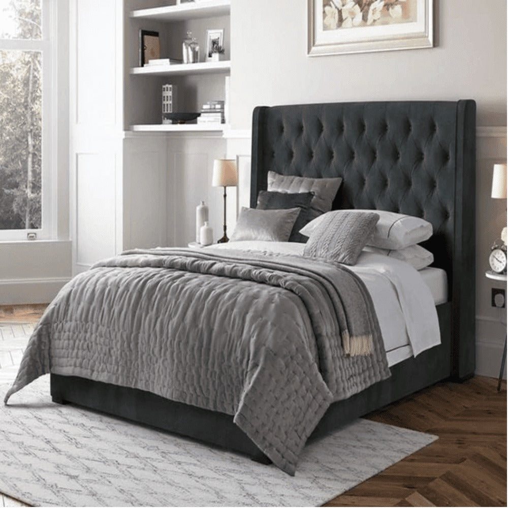 Straight Quilt Bed With Storage In Suede