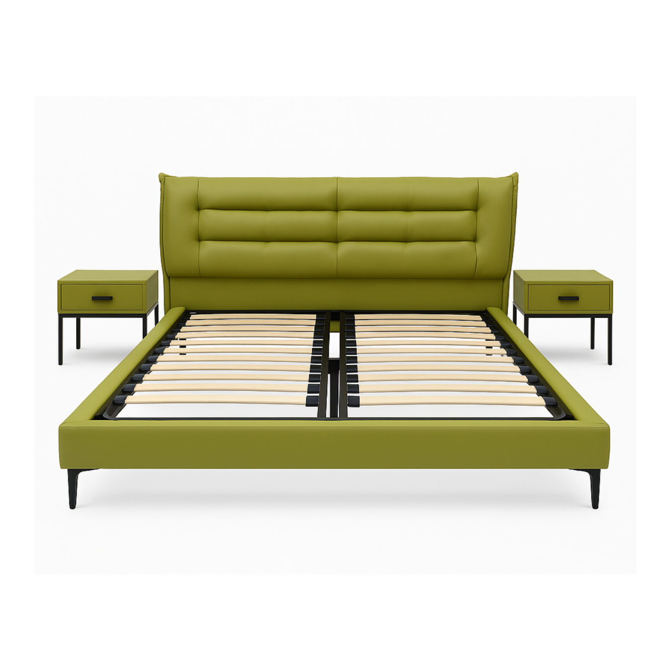 Green upholstered bed