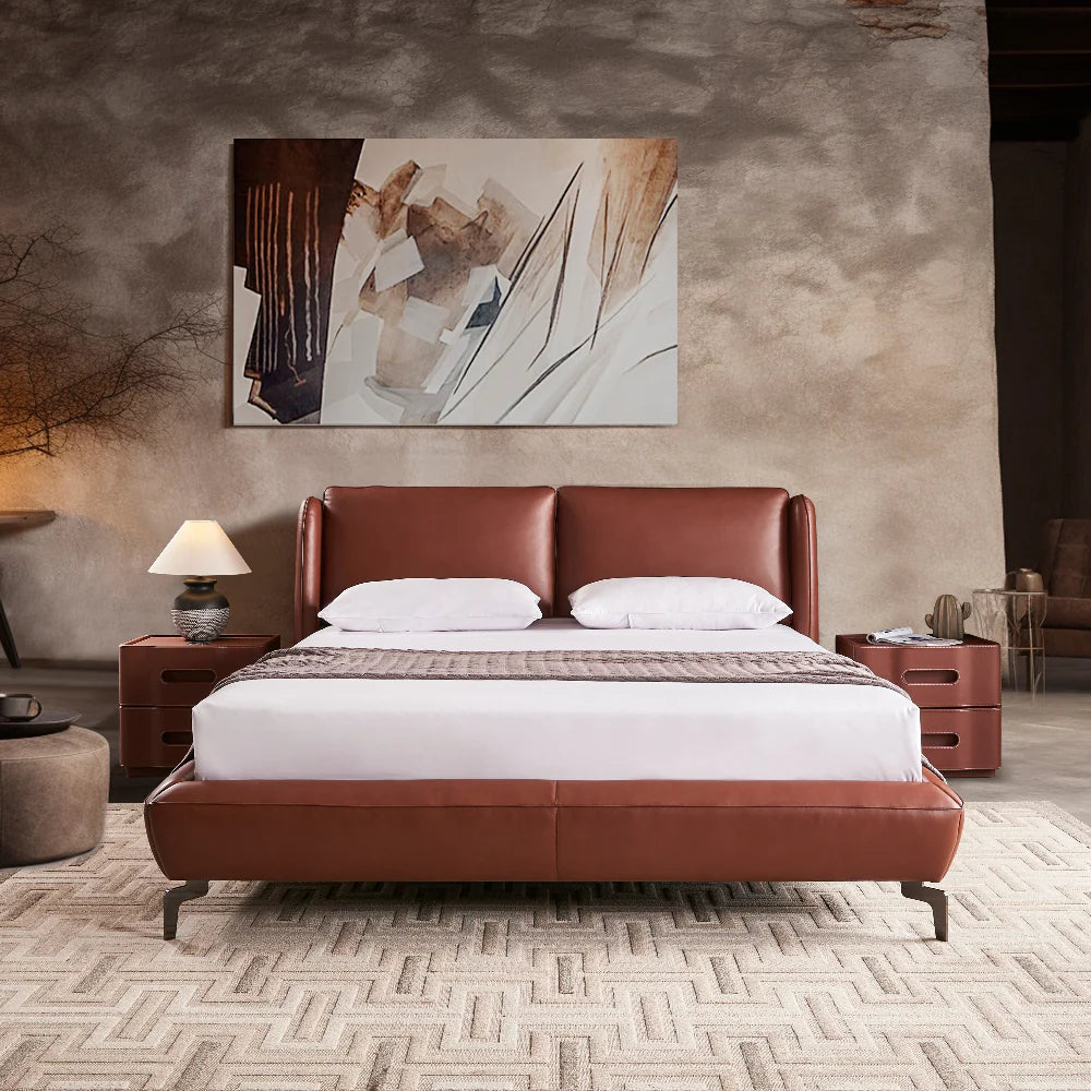 Brown leather bed