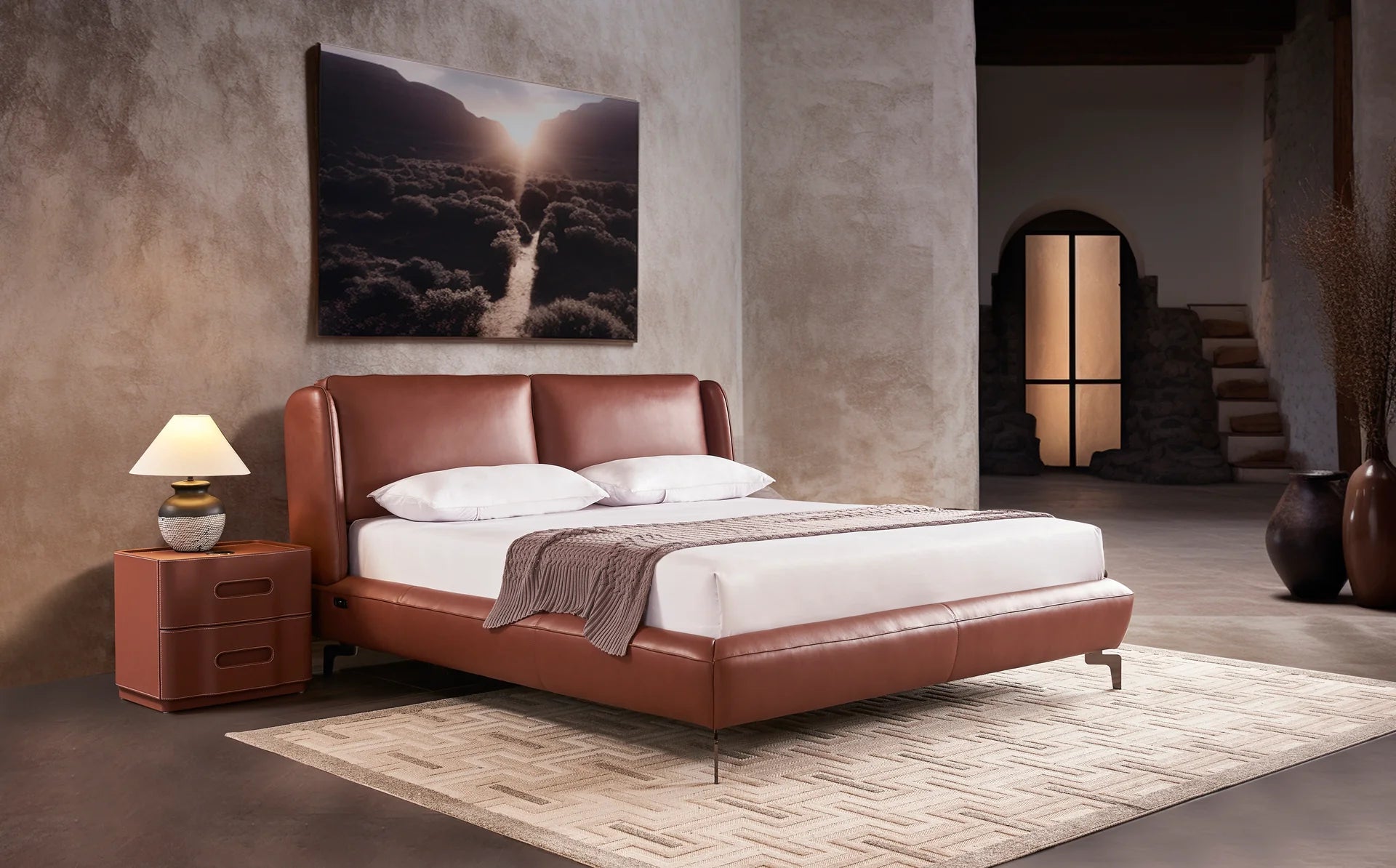 Brown leather bed