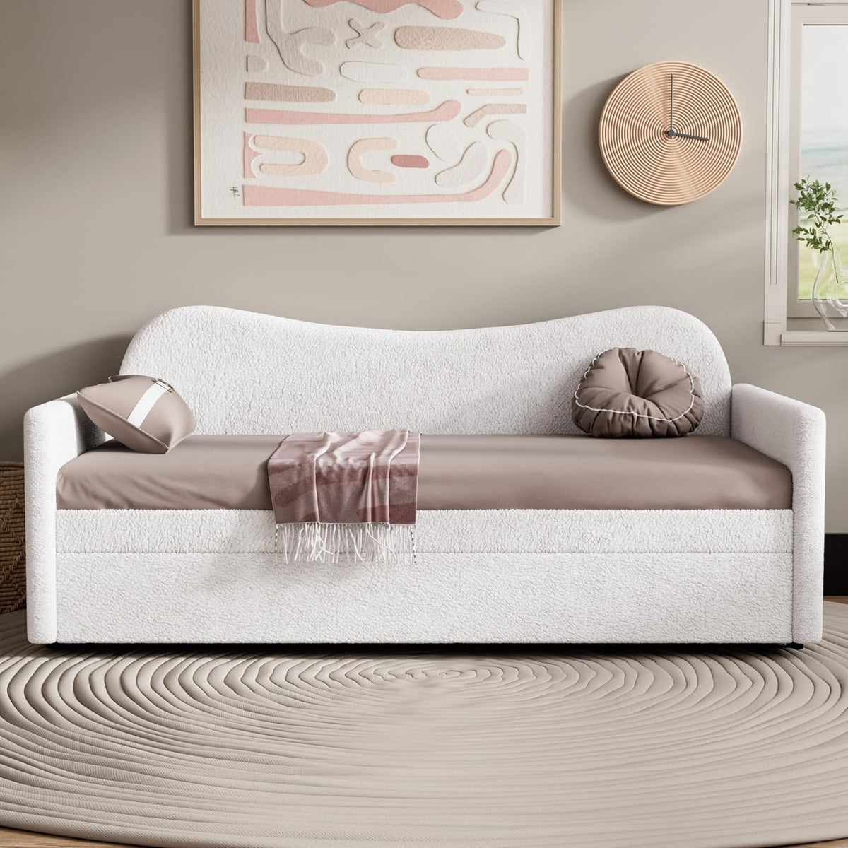 White sofa with brown cushions