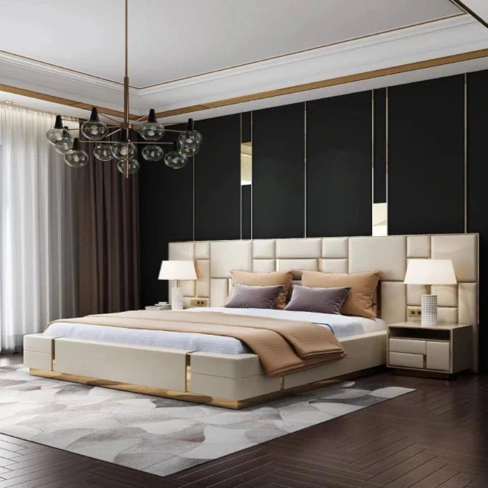 Eulo Luxury Upholstered Bed with bed side tables