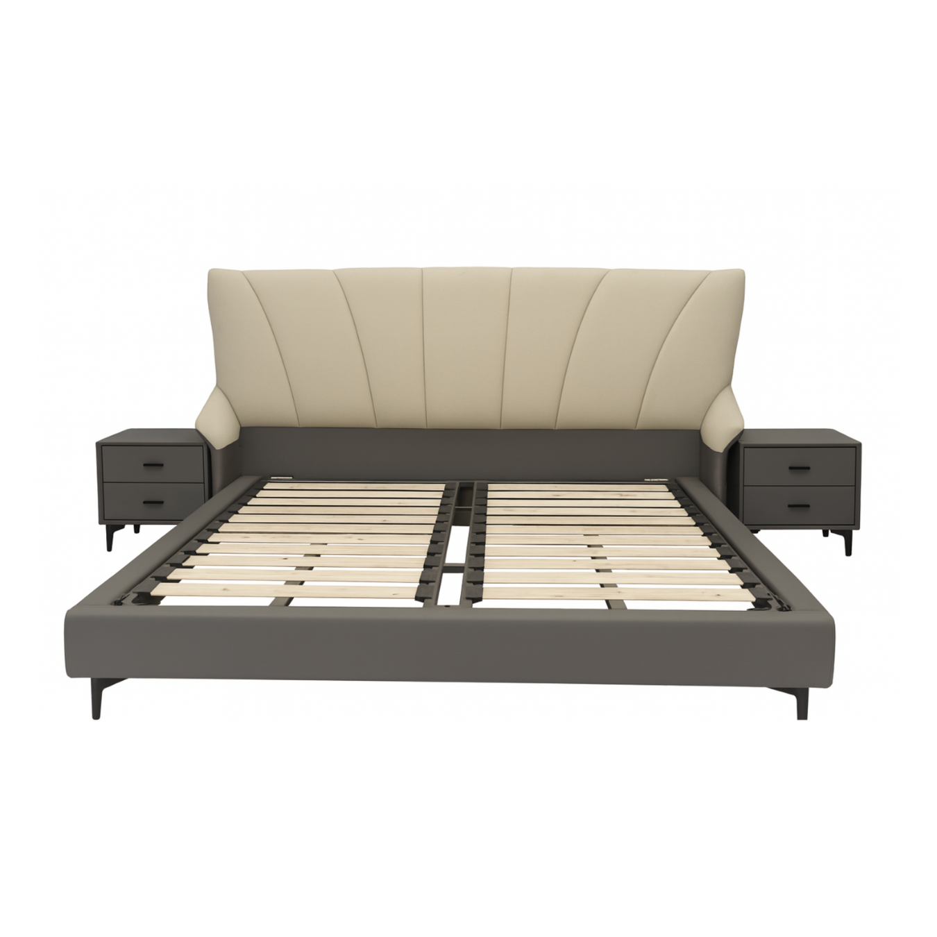 Bed with beige headboard