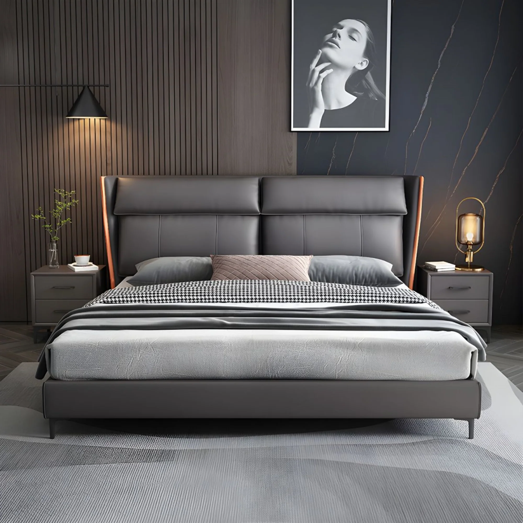 Armani Grey Upholstered Bed In Leatherette