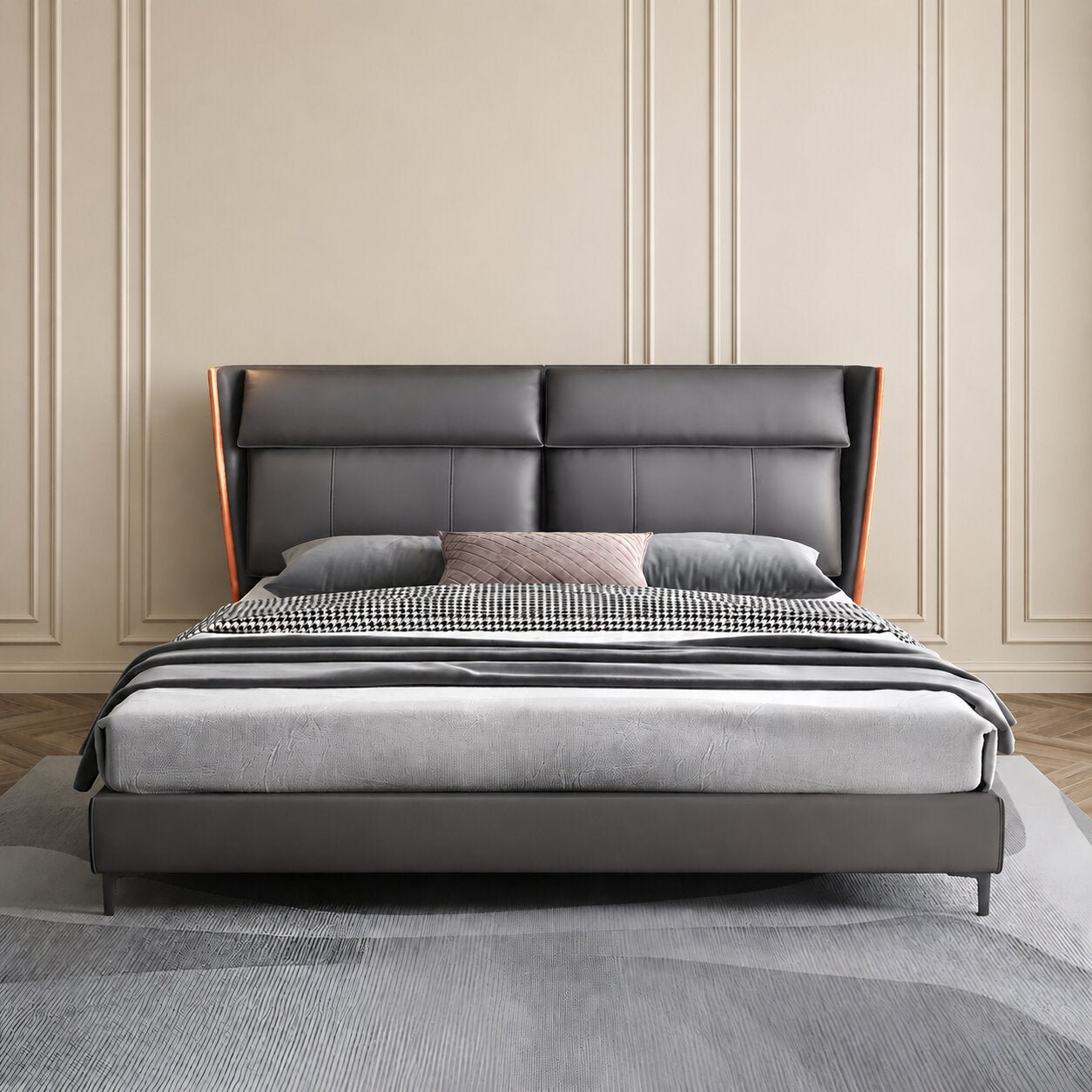 Armani Grey Upholstered Bed In Leatherette