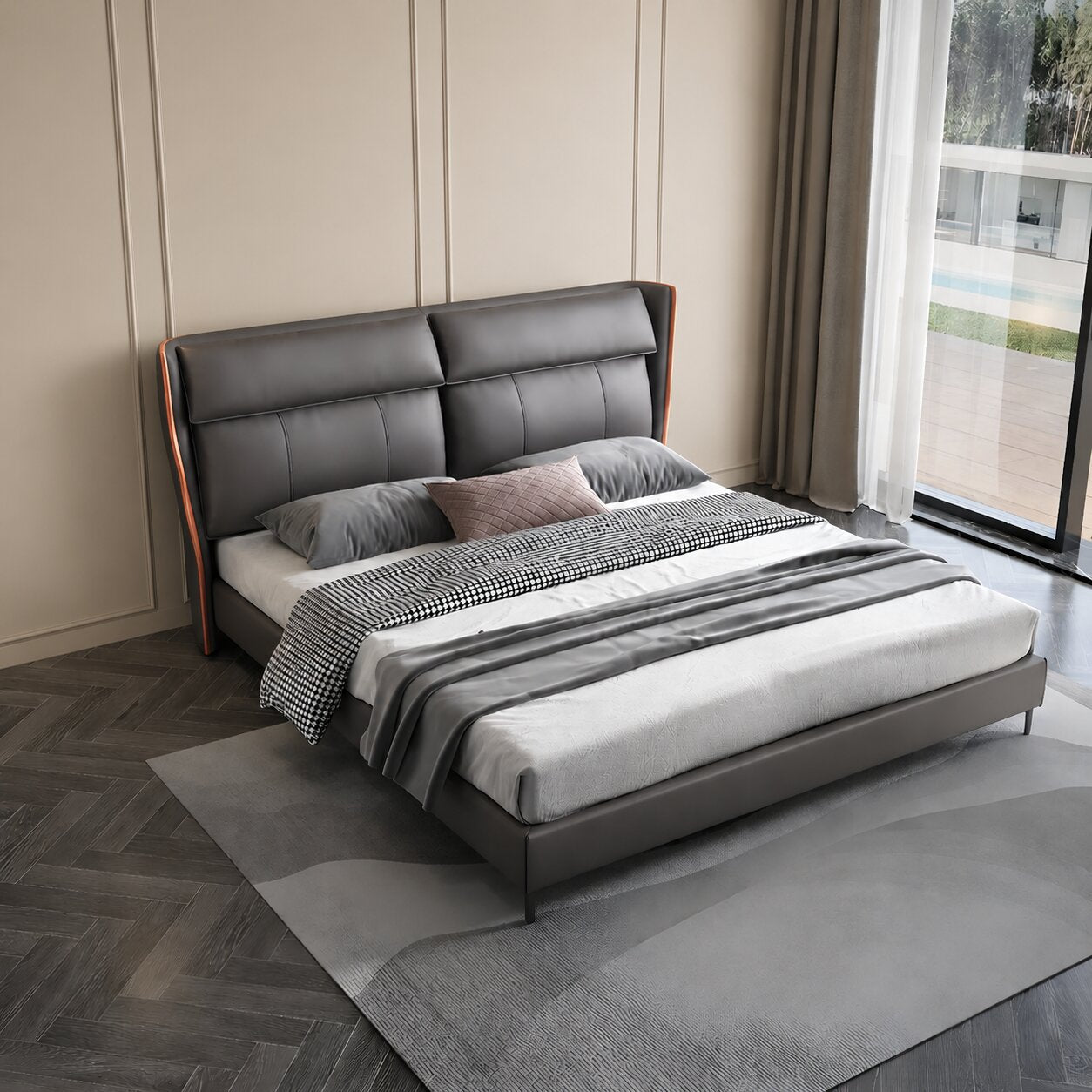 Armani Grey Upholstered Bed In Leatherette