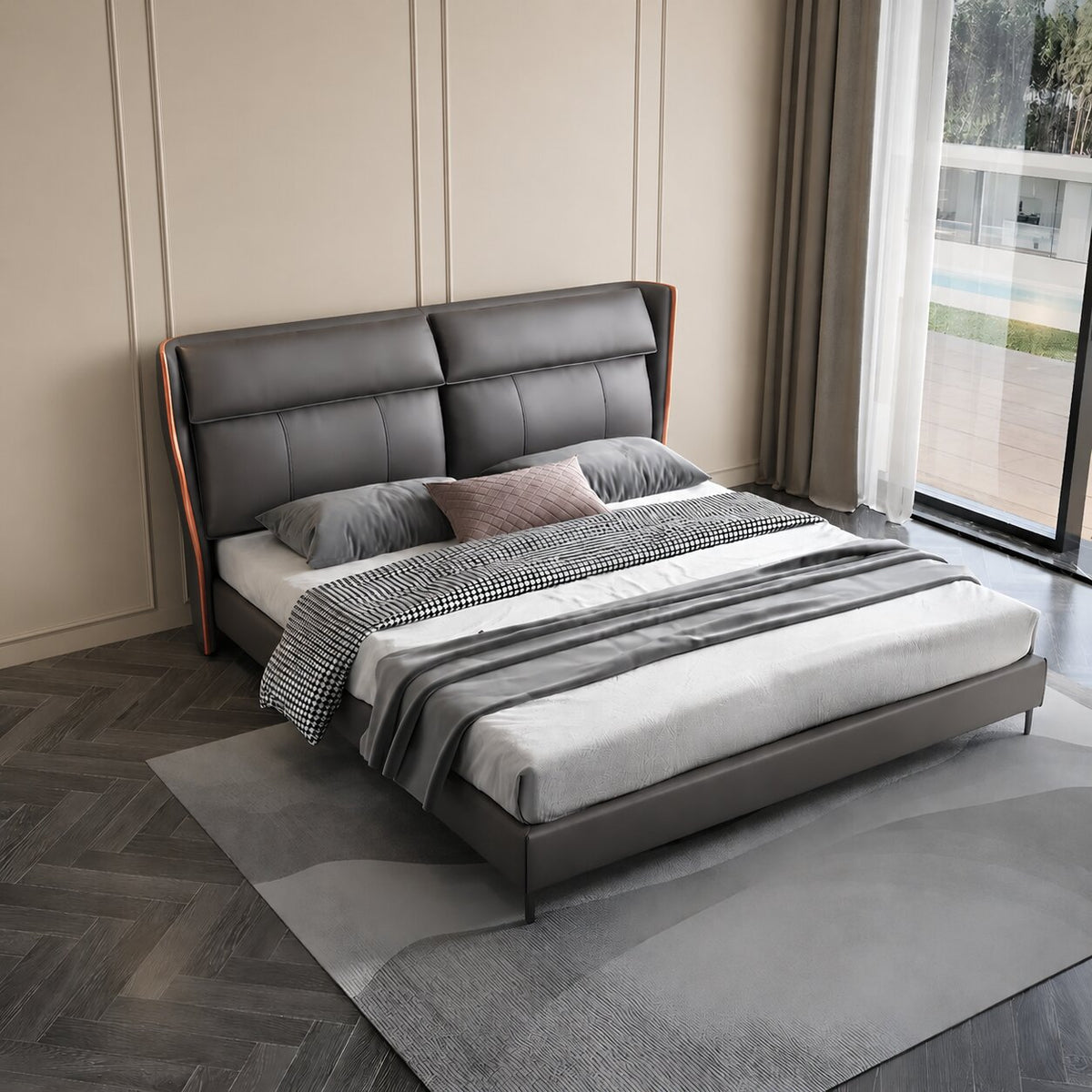 Armani Grey Upholstered Bed In Leatherette