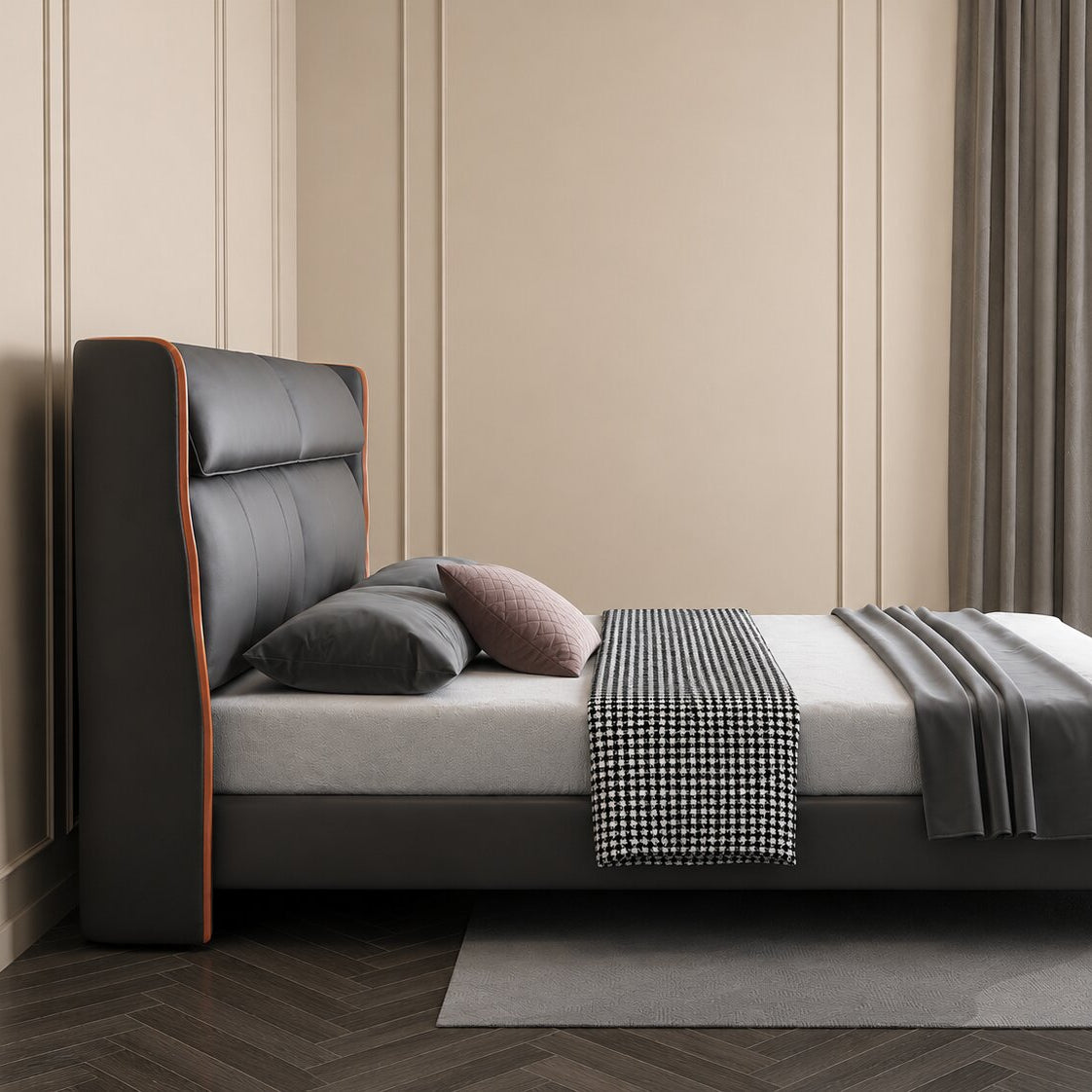 Armani Grey Upholstered Bed In Leatherette