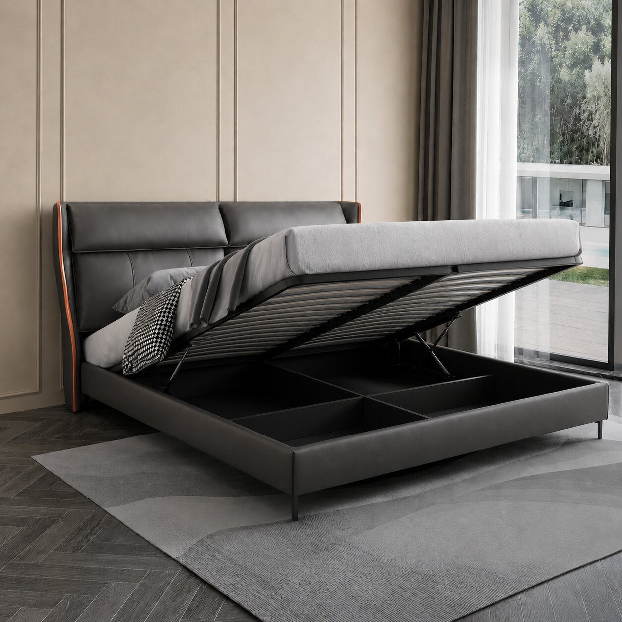 Armani Grey Upholstered Bed In Leatherette