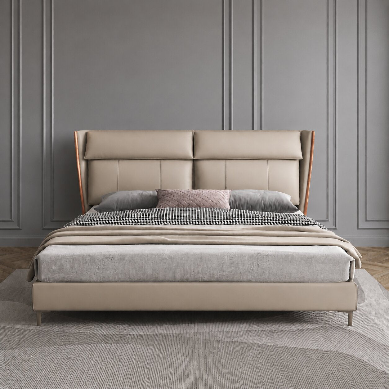 Armani Grey Upholstered Bed In Leatherette