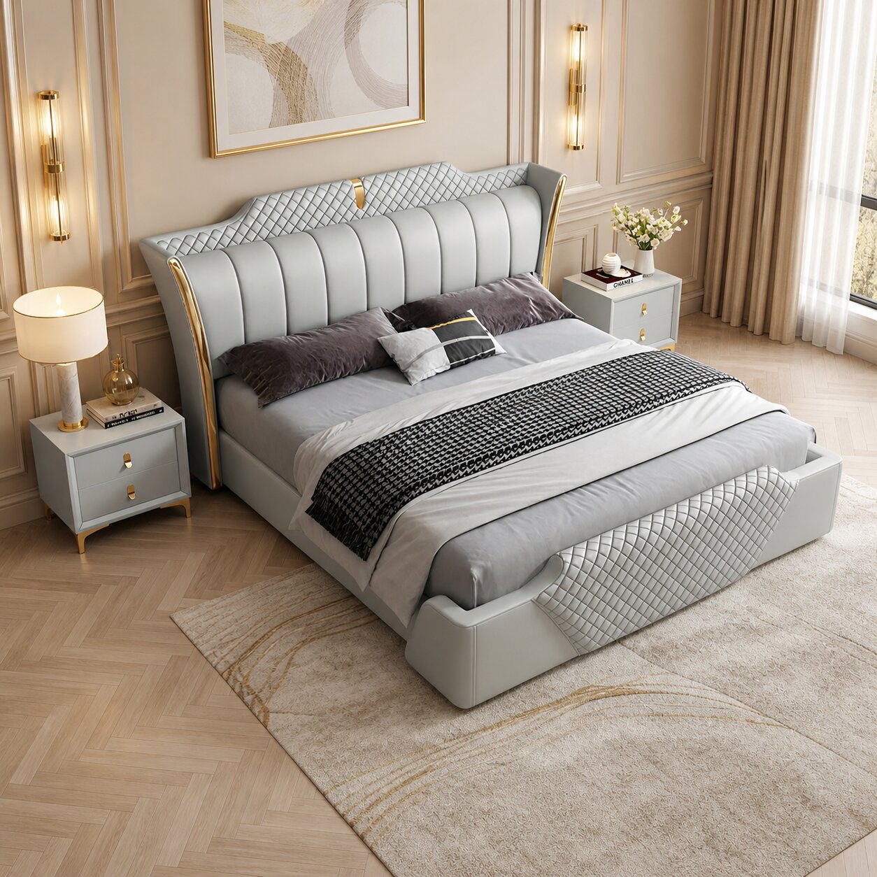 Aurelio Diamond Line Premium Upholstered Bed In Leatherette