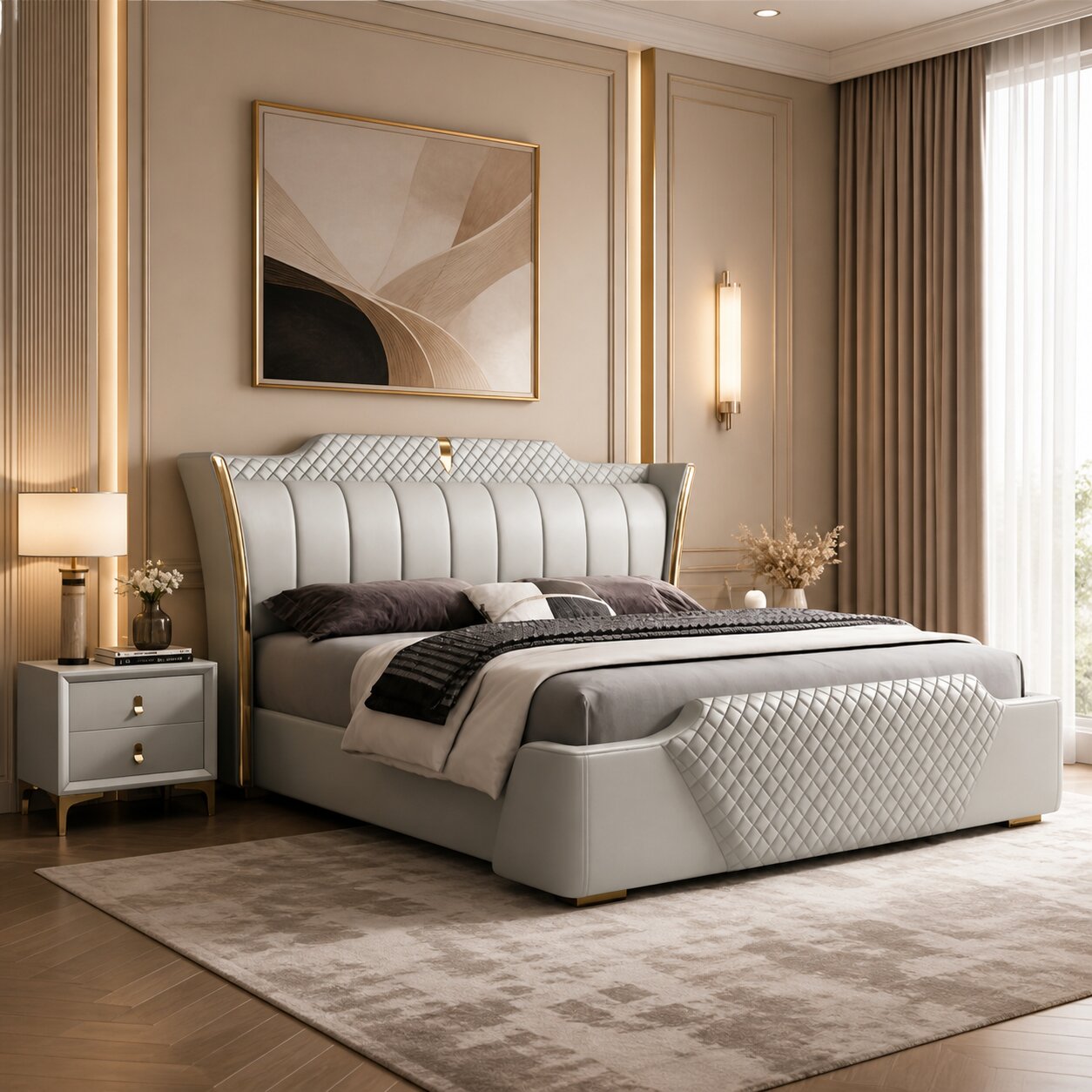 Aurelio Diamond Line Premium Upholstered Bed In Leatherette