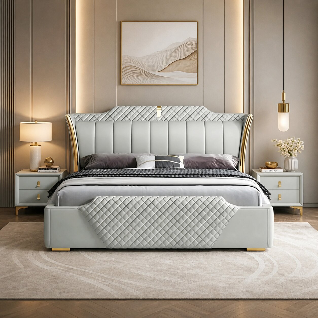 Aurelio Diamond Line Premium Upholstered Bed In Leatherette