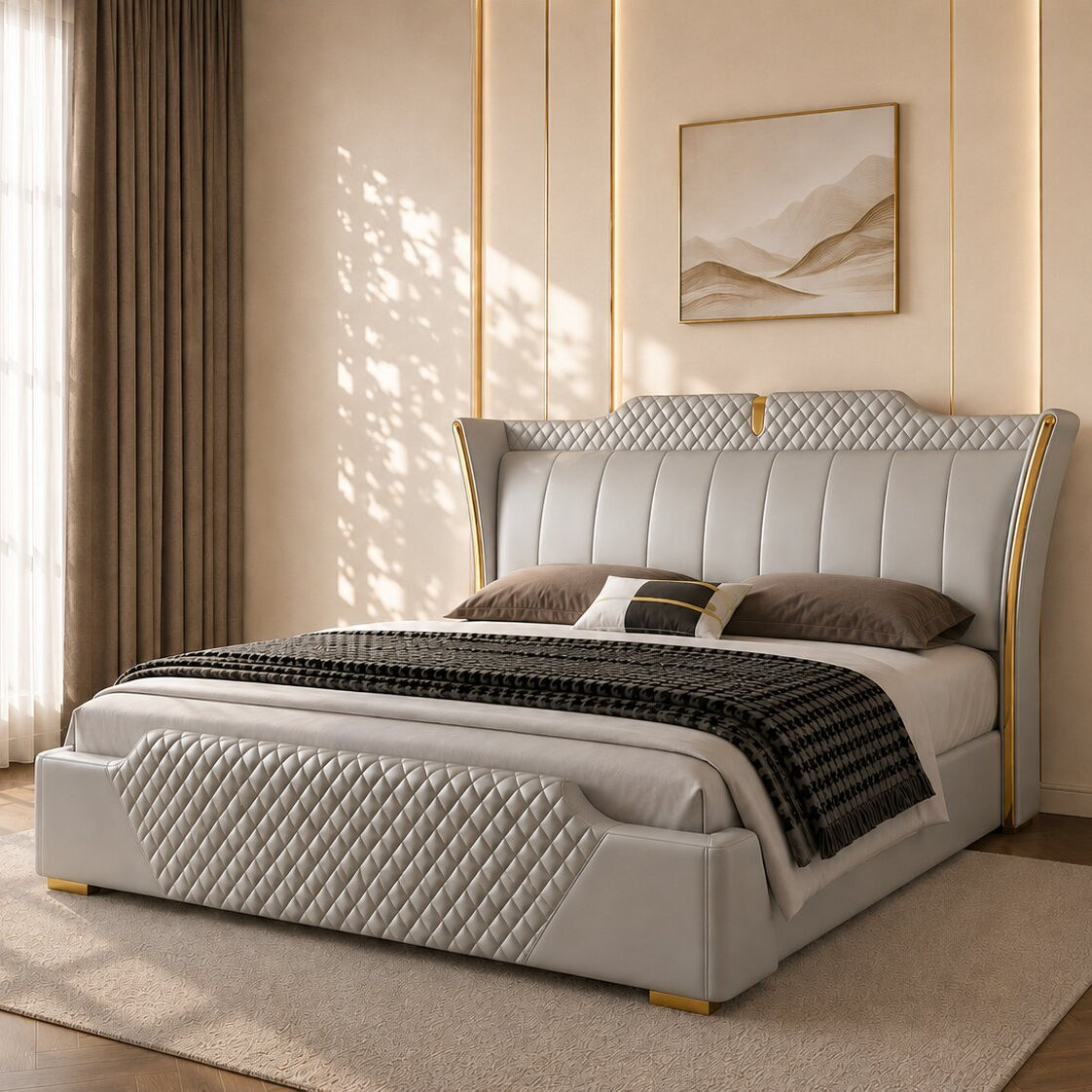 Aurelio Diamond Line Premium Upholstered Bed In Leatherette