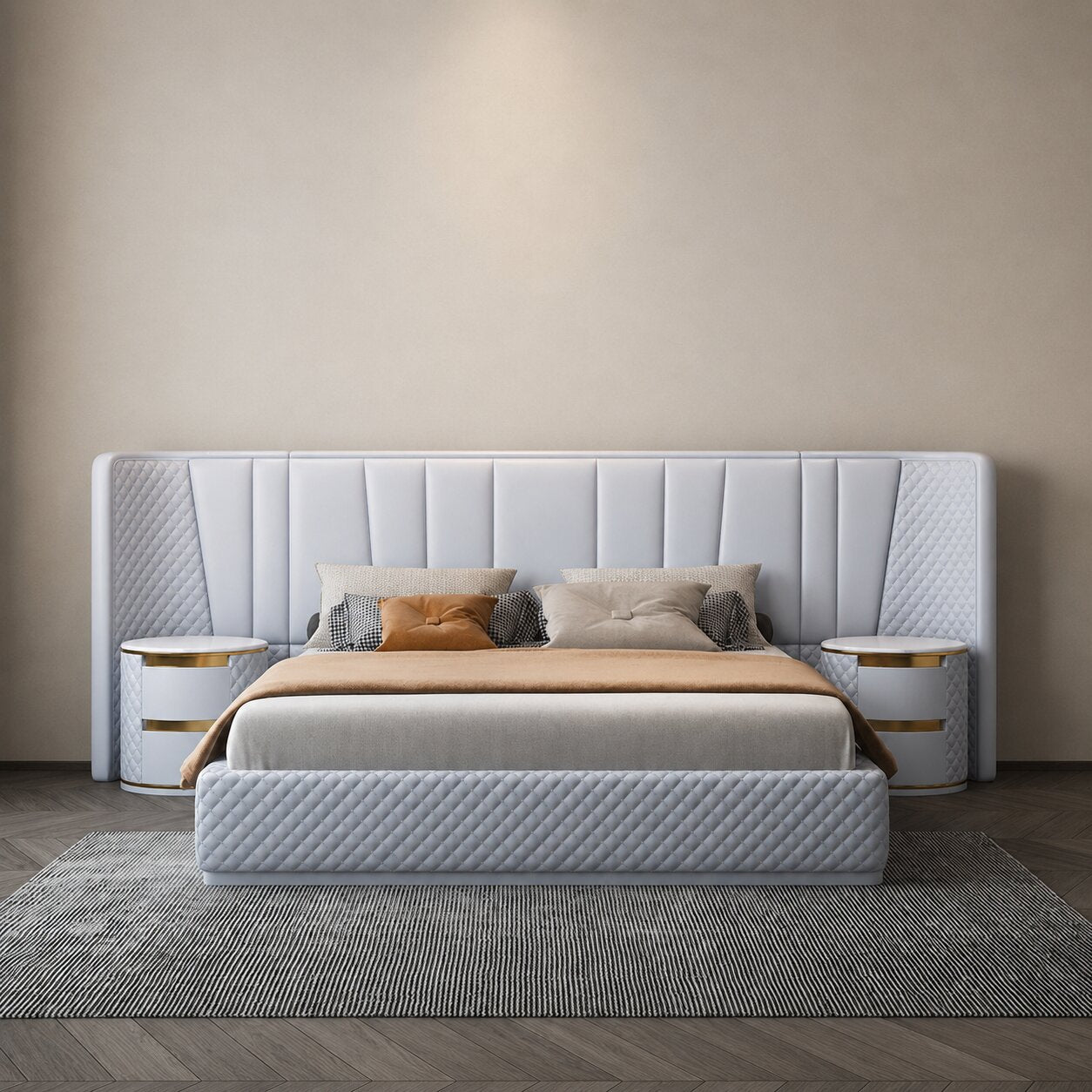 Aurora Royale Grand Diamond Upholstered Panel Bed