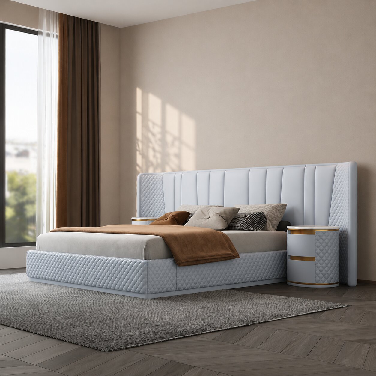 Aurora Royale Grand Diamond Upholstered Panel Bed