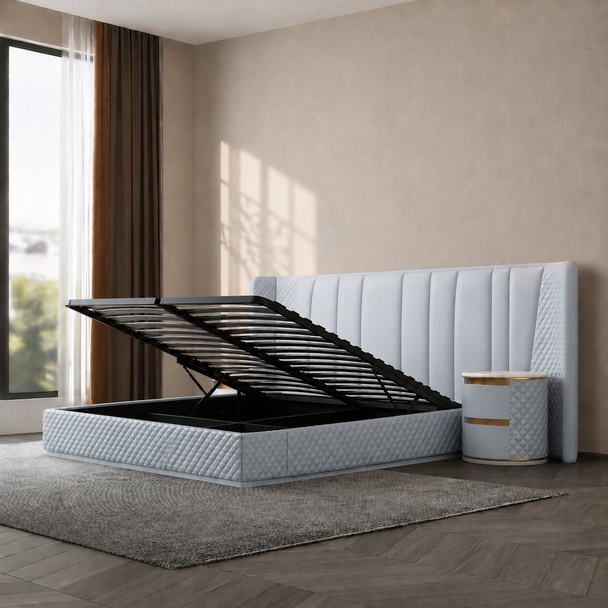 Aurora Royale Grand Diamond Upholstered Panel Bed