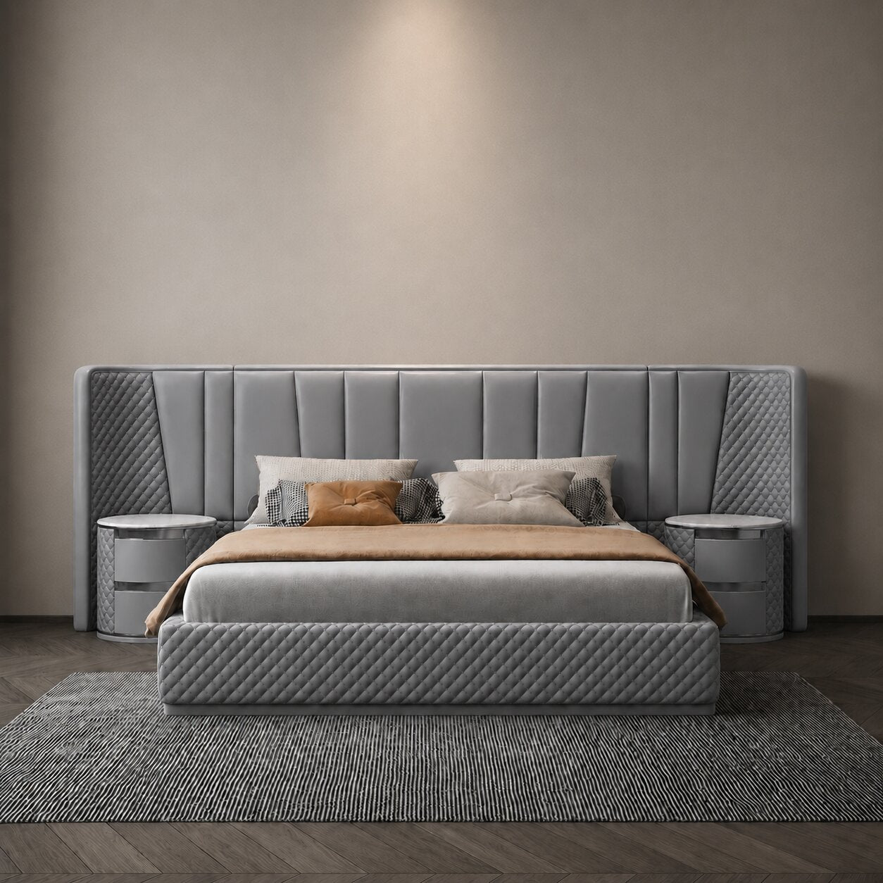 Aurora Royale Grand Diamond Upholstered Panel Bed