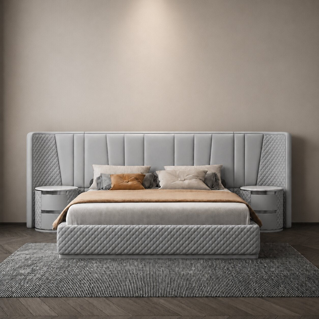 Aurora Royale Grand Diamond Upholstered Panel Bed