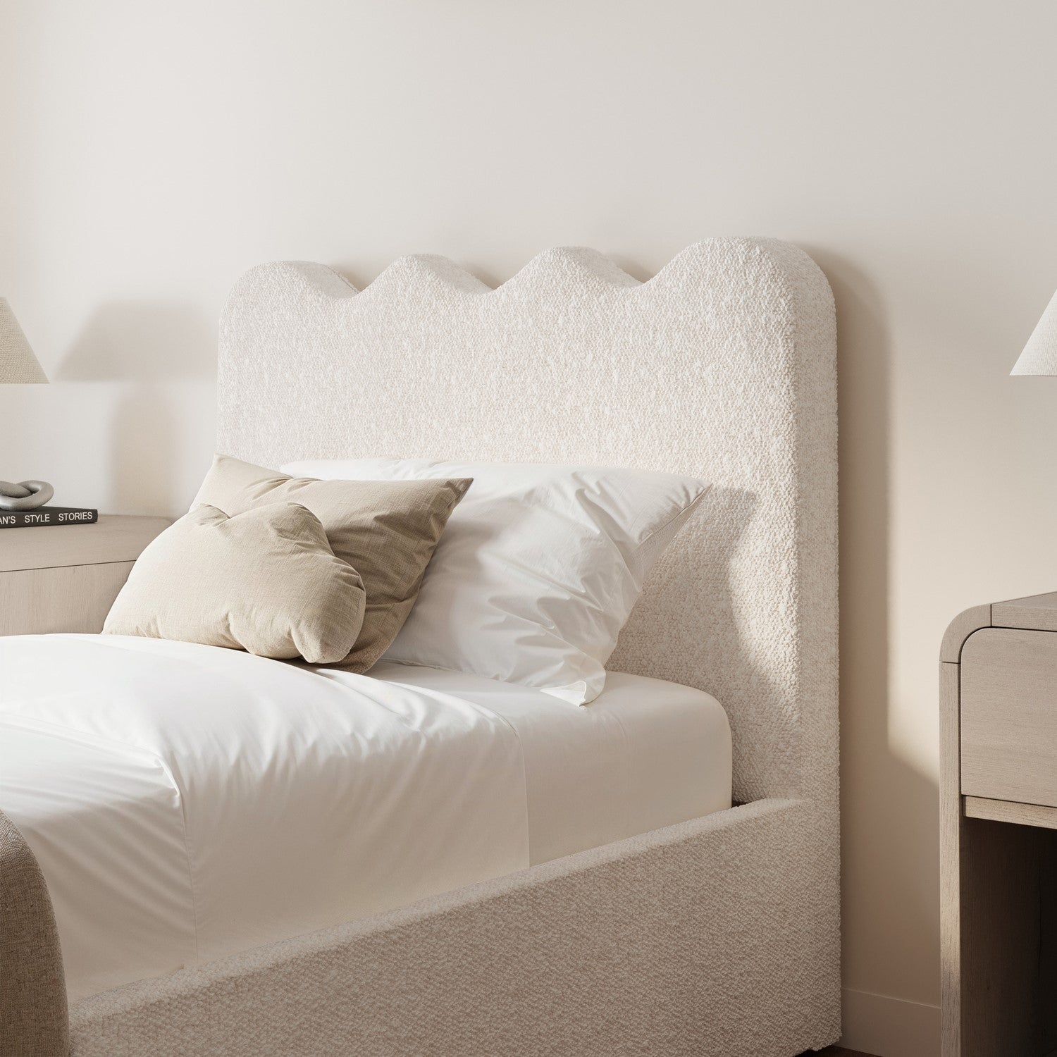 Biege Upholstered without Storage Single Bed