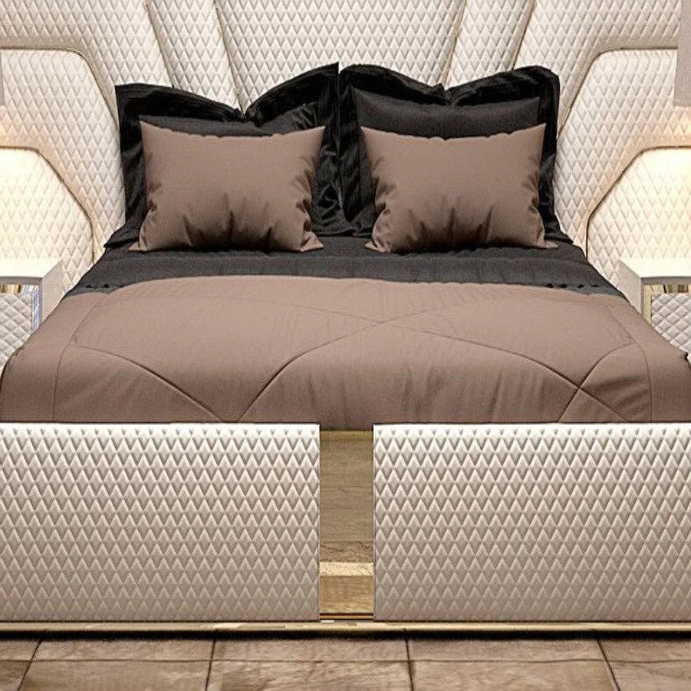 Beige Large Upholstered Headboard Bed