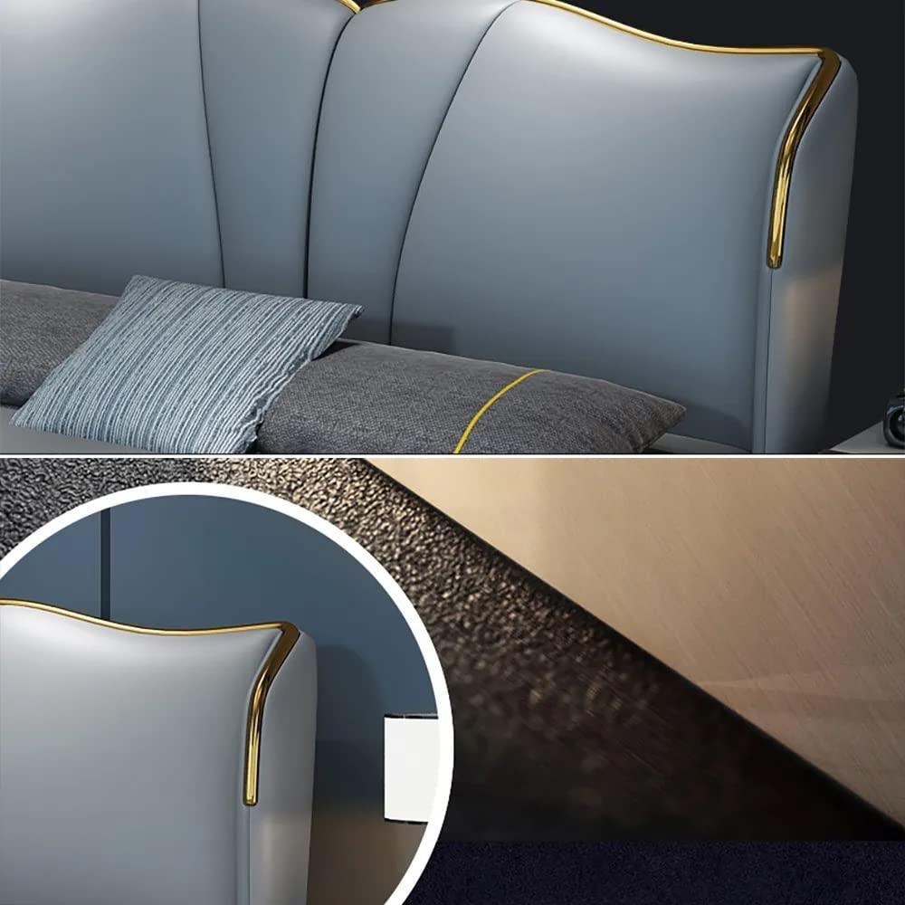 A bed with mattress sky blue gold colour