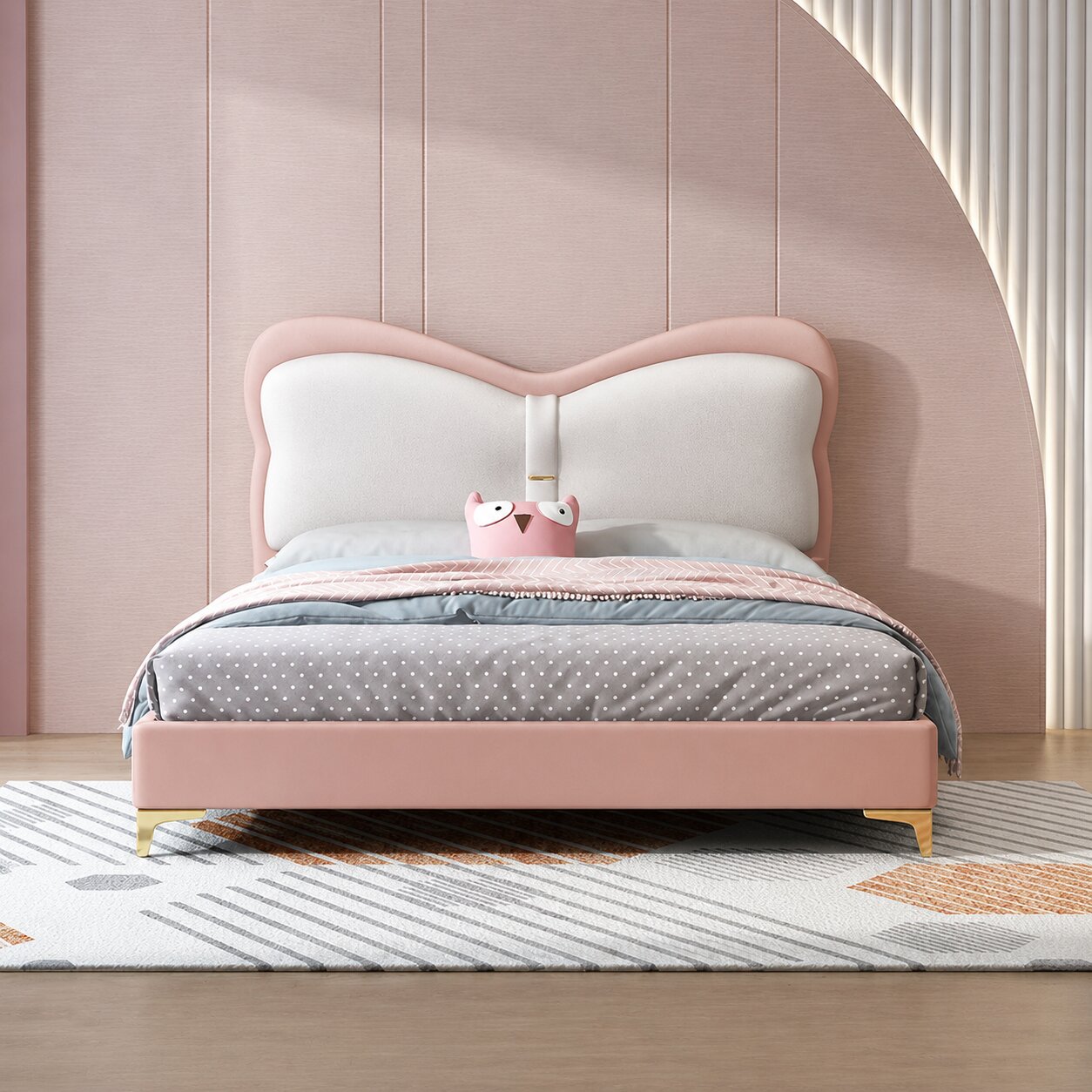 Blush Pink Kids Upholstered Bed In Leatherette