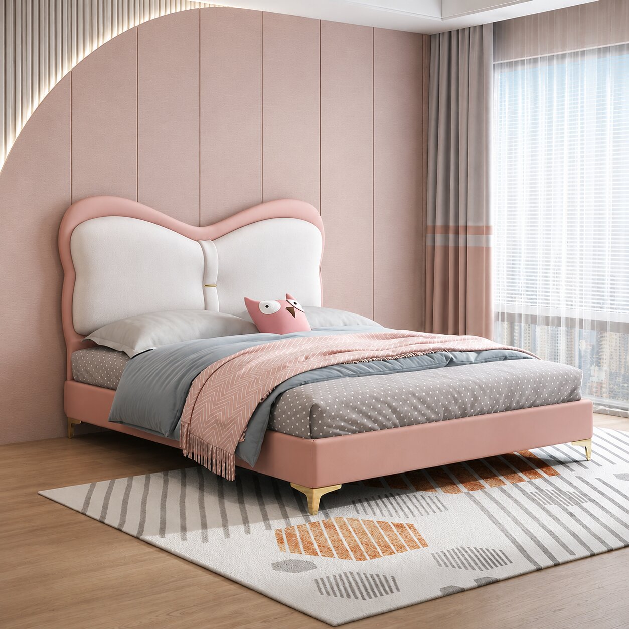 Blush Pink Kids Upholstered Bed In Leatherette