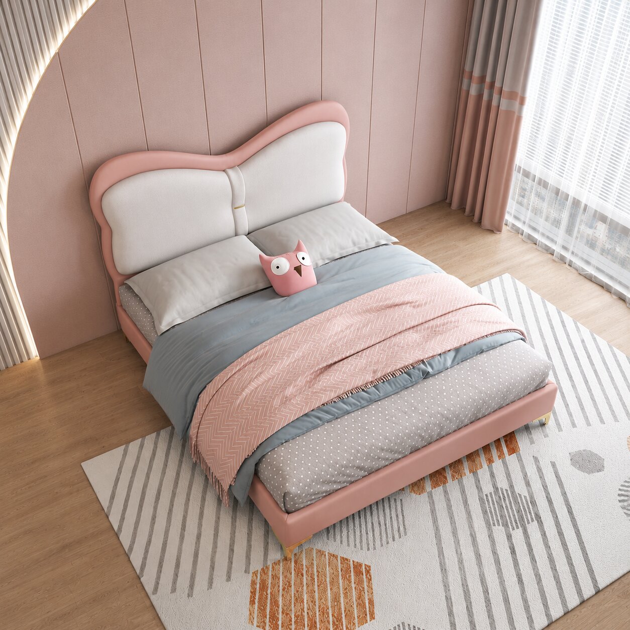 Blush Pink Kids Upholstered Bed In Leatherette