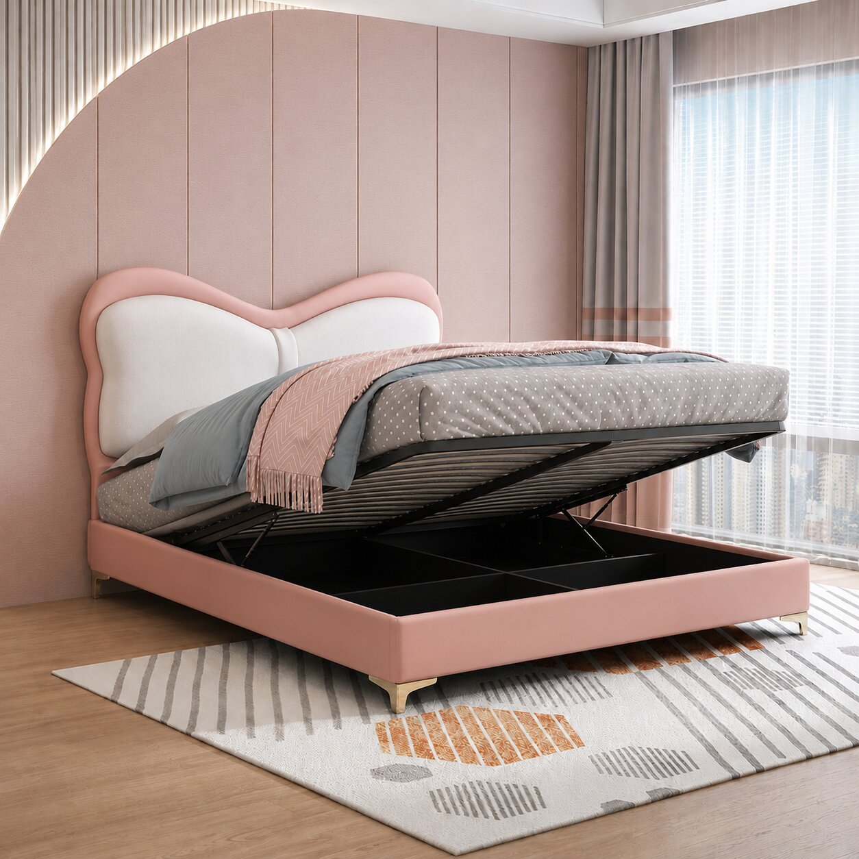 Blush Pink Kids Upholstered Bed In Leatherette