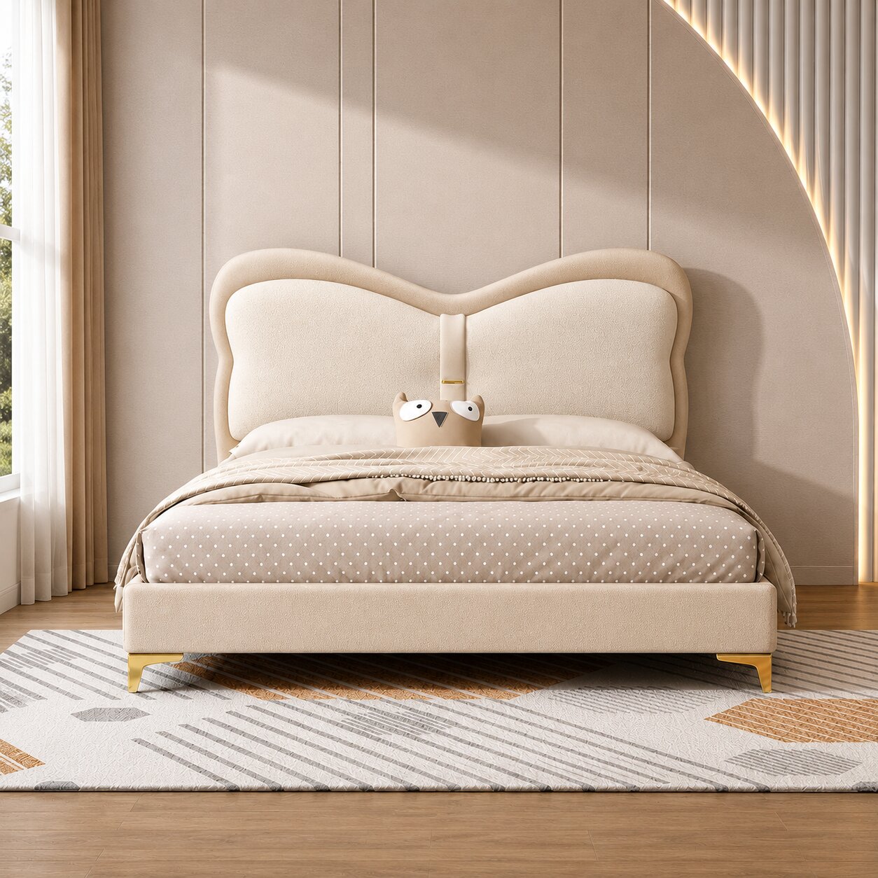 Blush Pink Kids Upholstered Bed In Leatherette