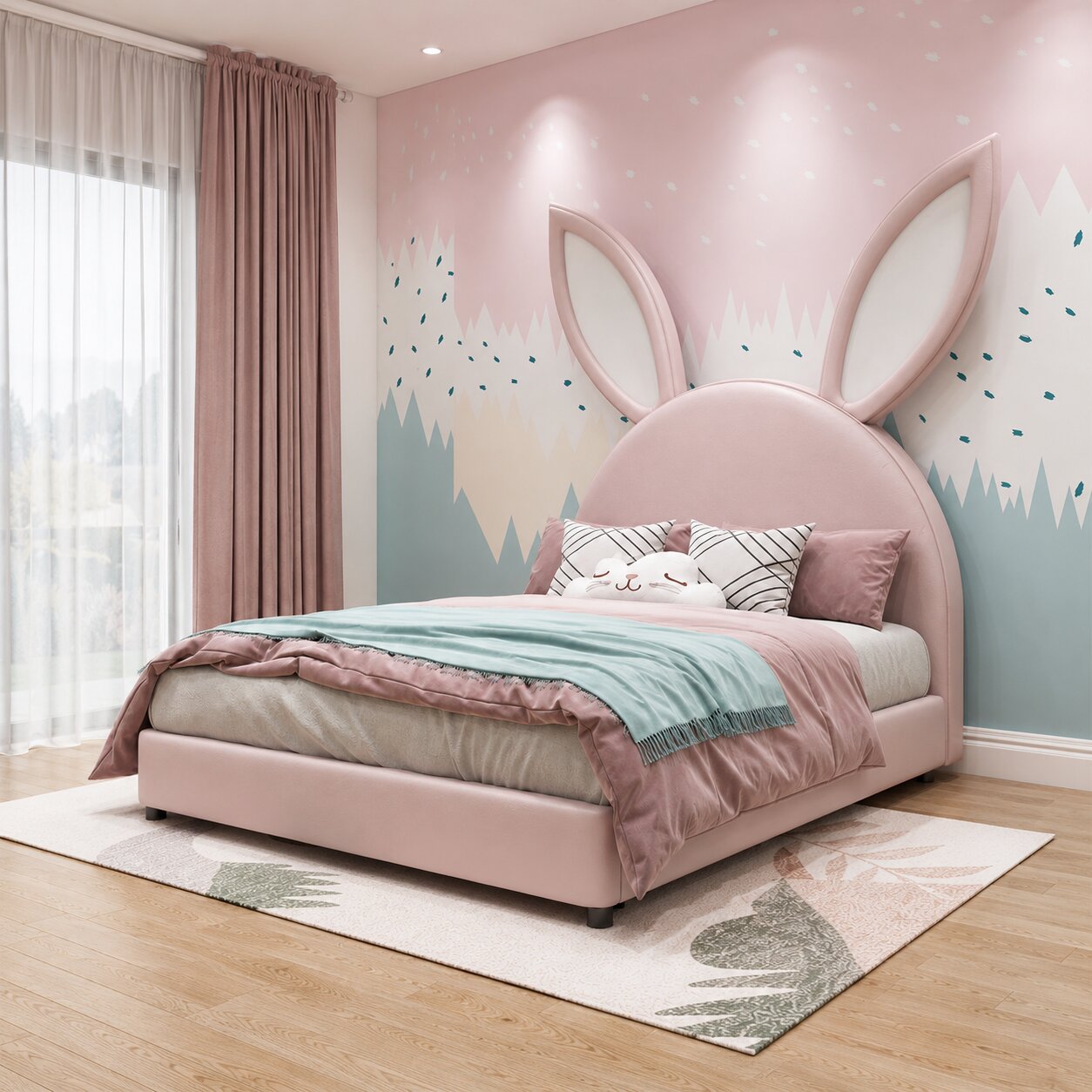 Bugs Bunny Upholstered Luxury Bed In Leatherette With Hydraulic Storage