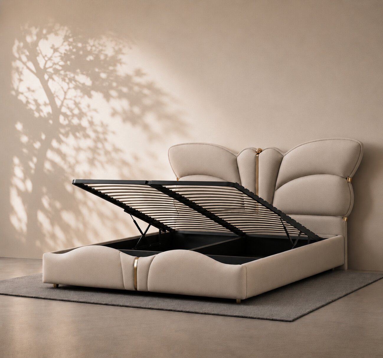 Butterfly Premium Upholstered Bed In Leatherette