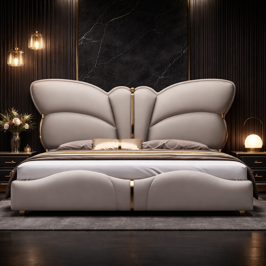 Butterfly Premium Upholstered Bed In Leatherette