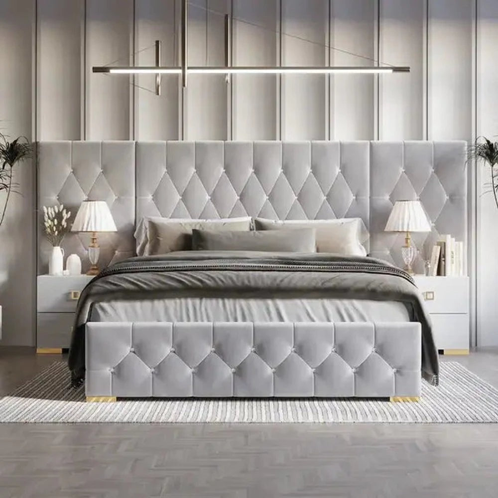 Dura Luxury Upholstered Bed With Side Tablets In Leatherette