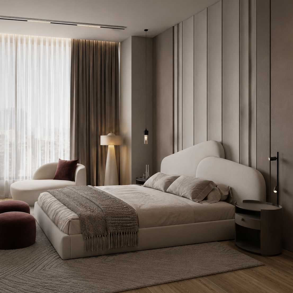 Curve Premium Big Panel Upholstered Bed