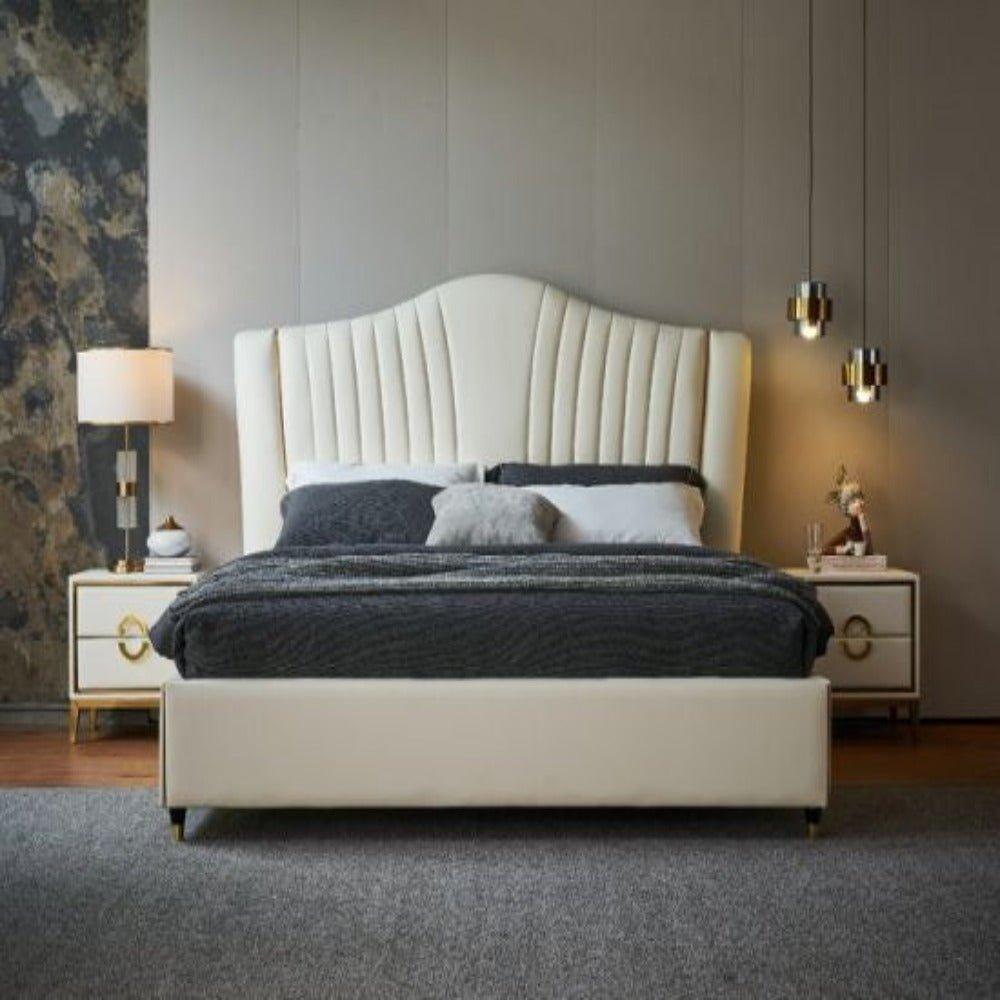 A bed with mattress beige colour
