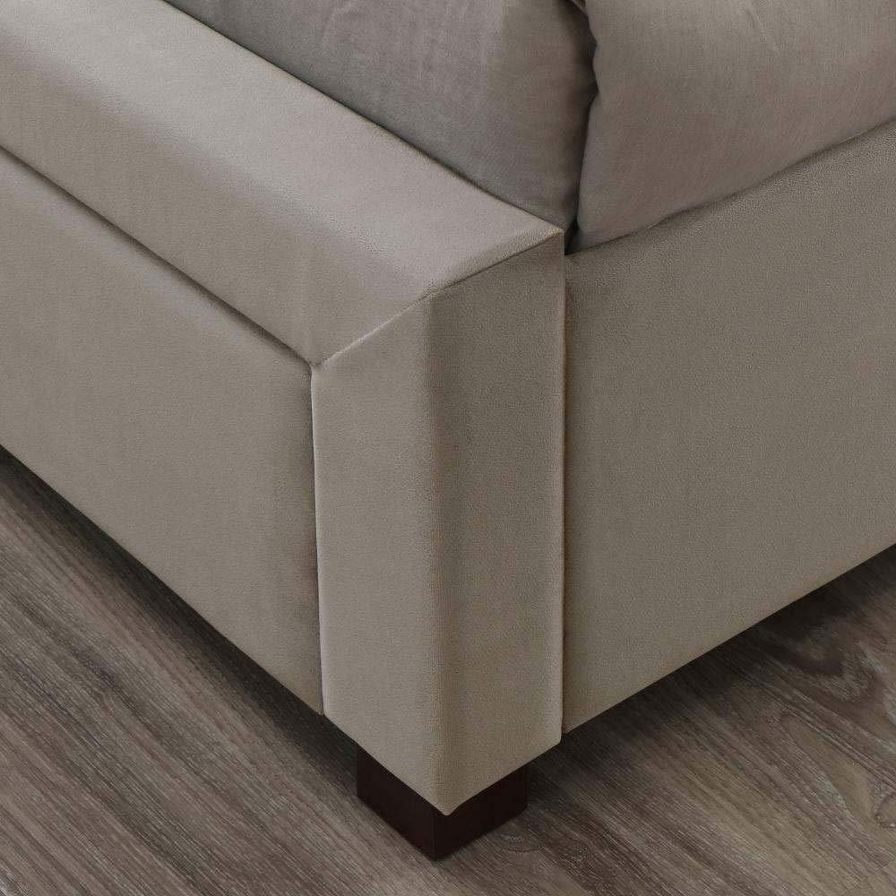 grey bed leg upholstered