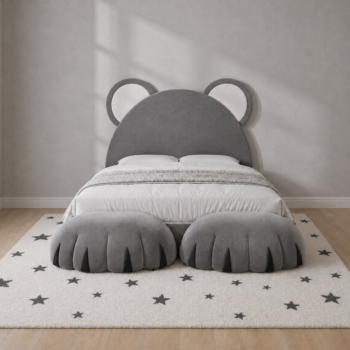 Cuddle Bear Kids Upholstered Bed In Velvet