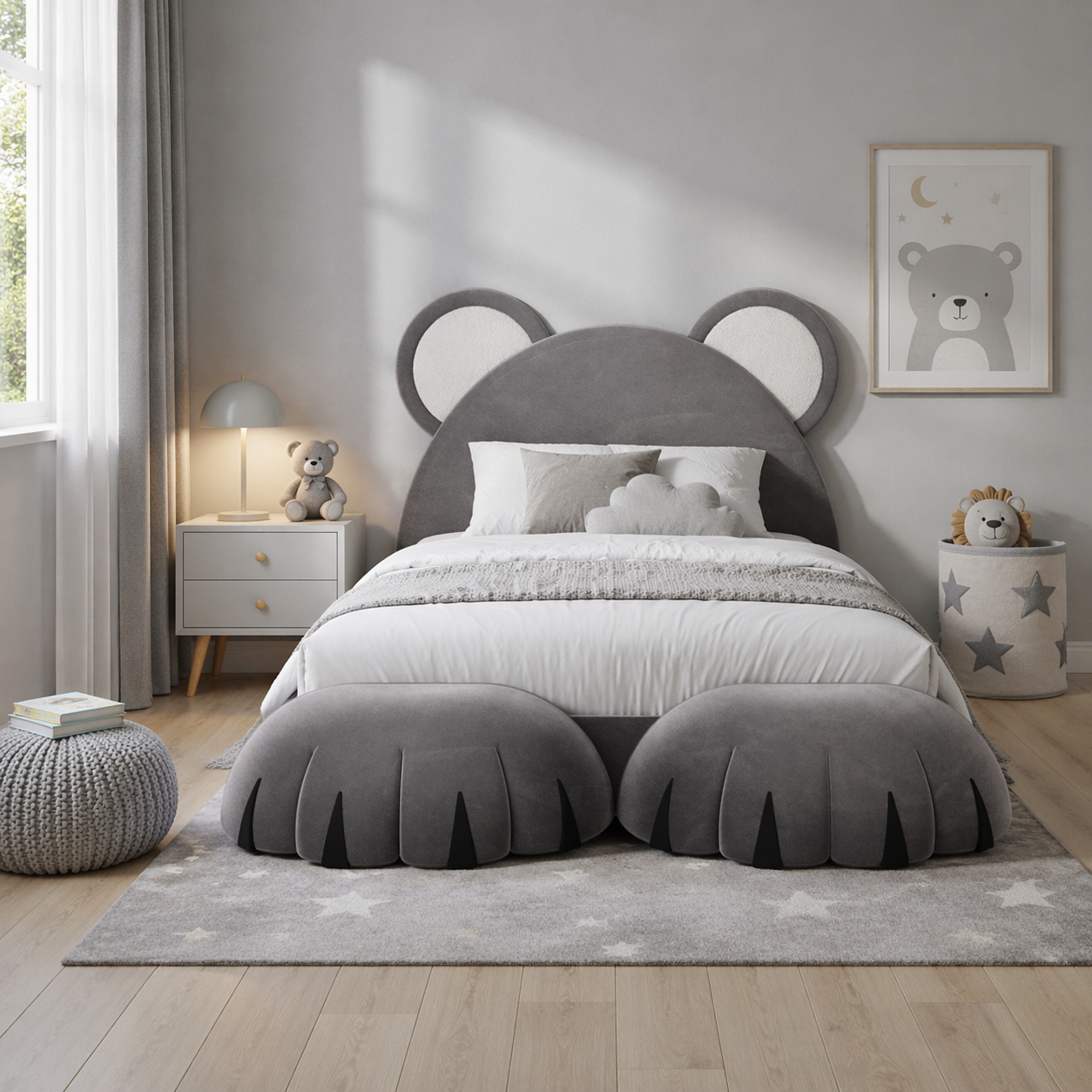 Cuddle Bear Kids Upholstered Bed In Velvet