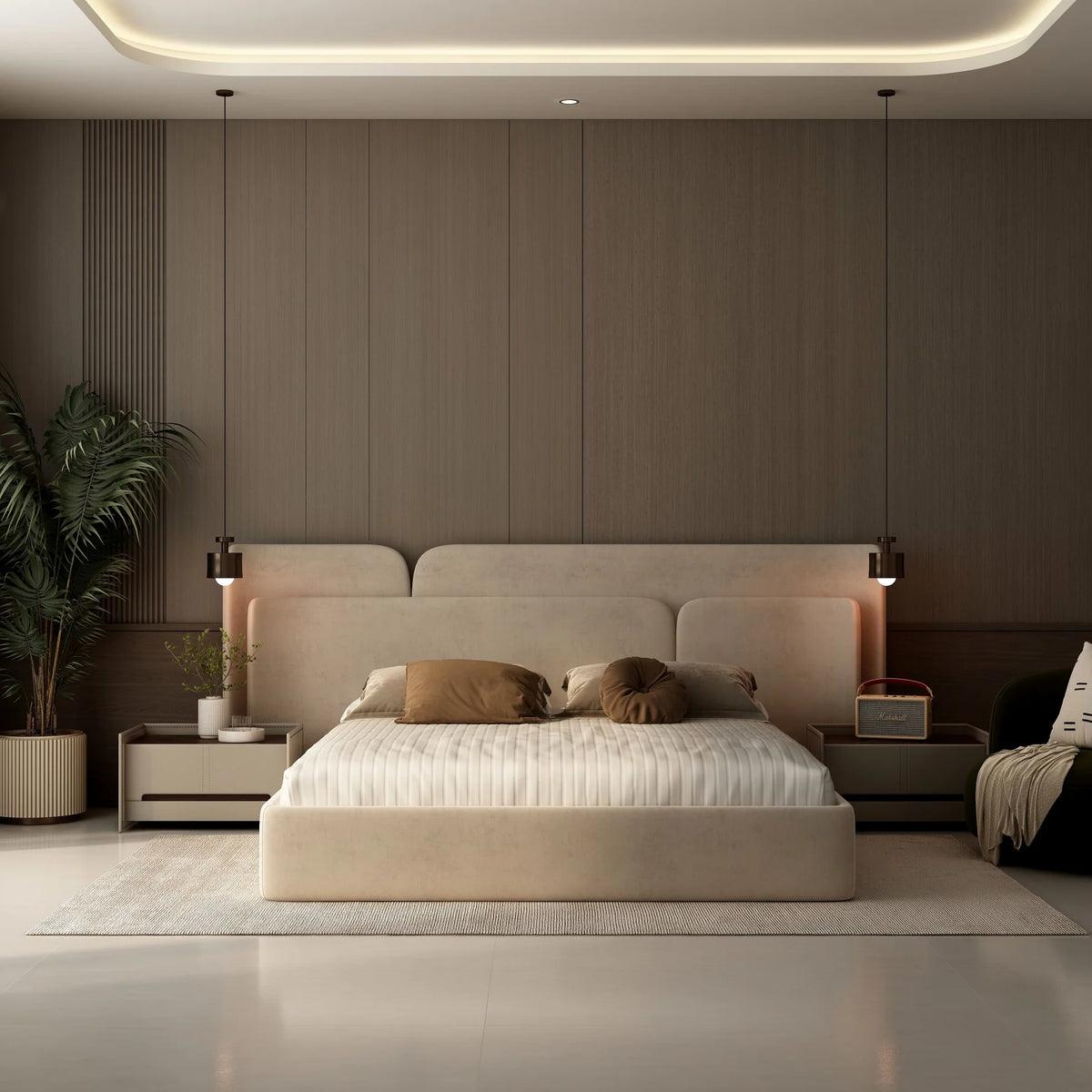 Modern bedroom with a large bed