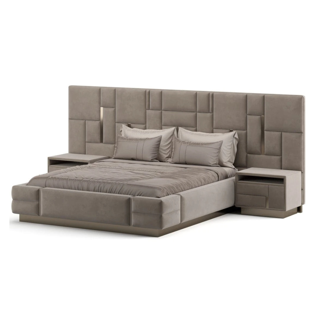 Eulo Luxury Upholstered Bed with side tables