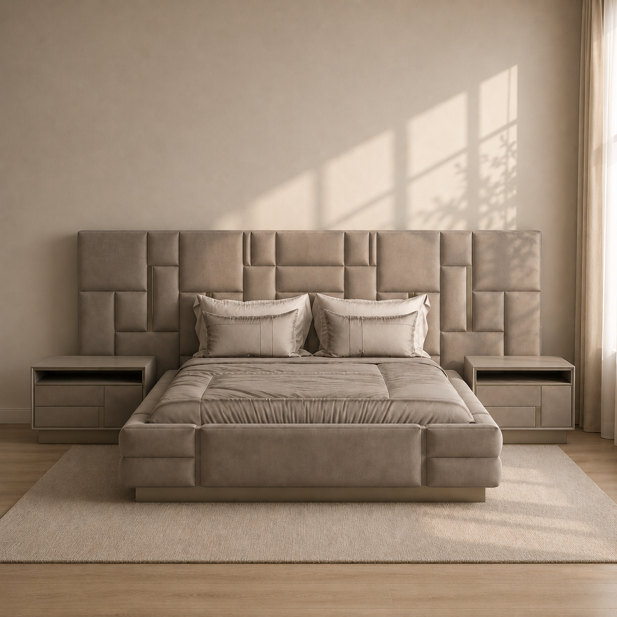 Eulo Luxury Upholstered Bed with side tables