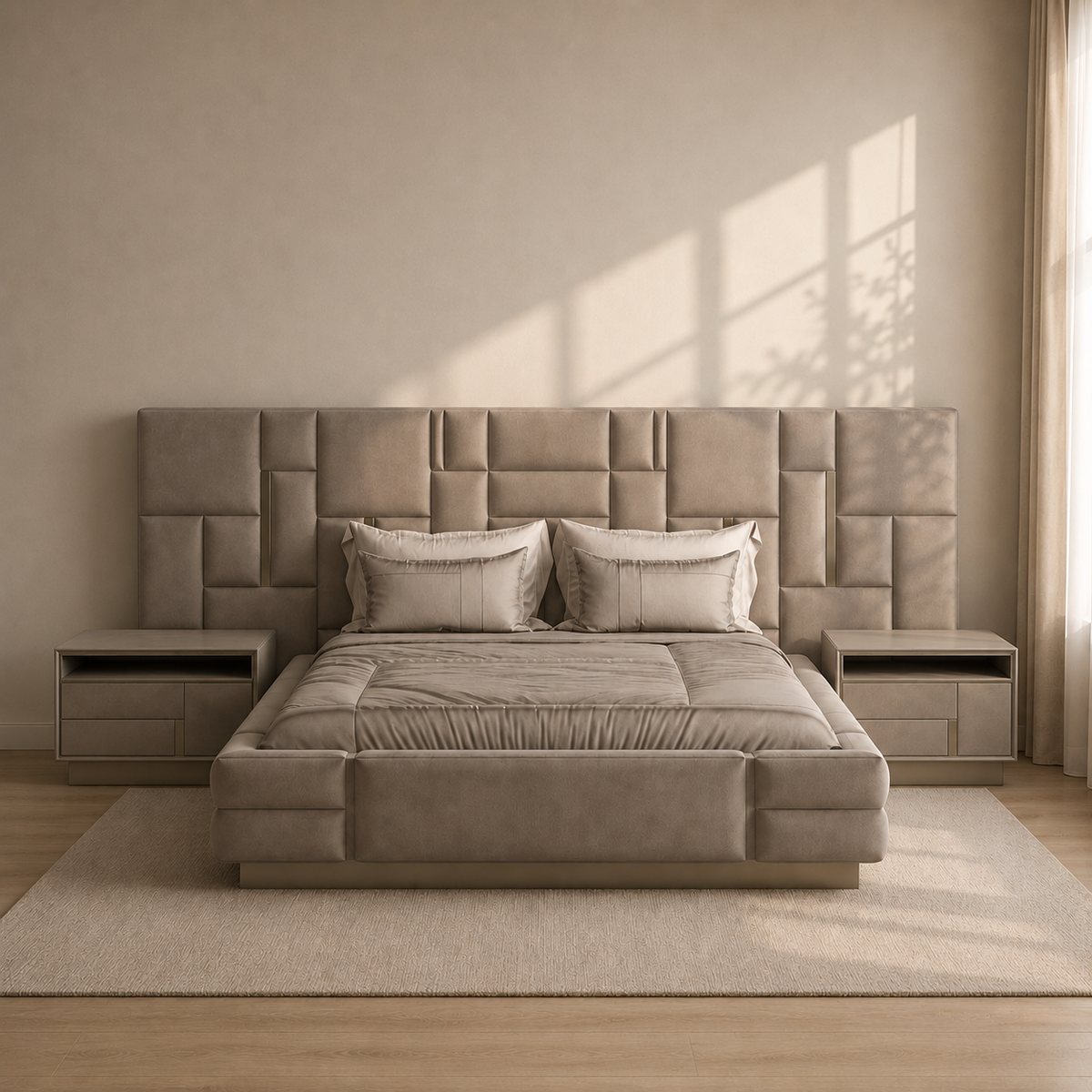 Eulo Luxury Upholstered Bed with side tables