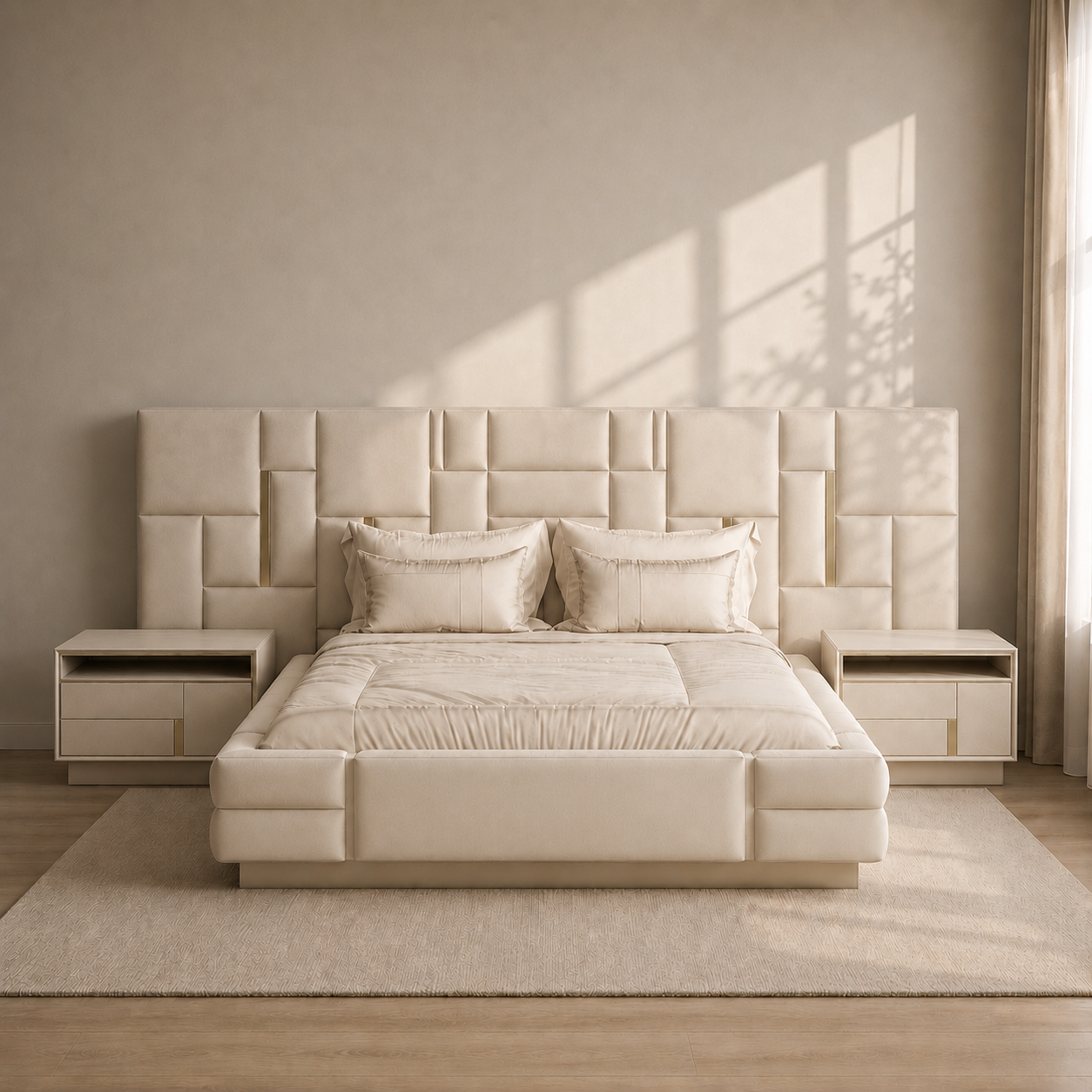 Eulo Luxury Upholstered Bed with side tables