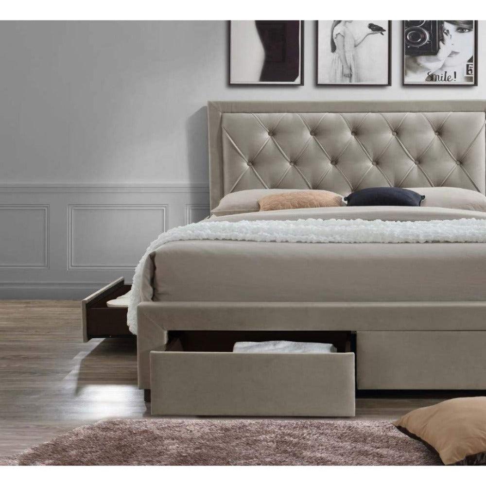 both side beds storage drawer grey upholstered