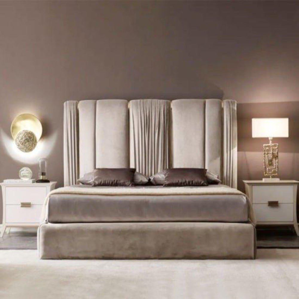 Lavish Luxury Upholstered Bed with Storage in Beige Suede