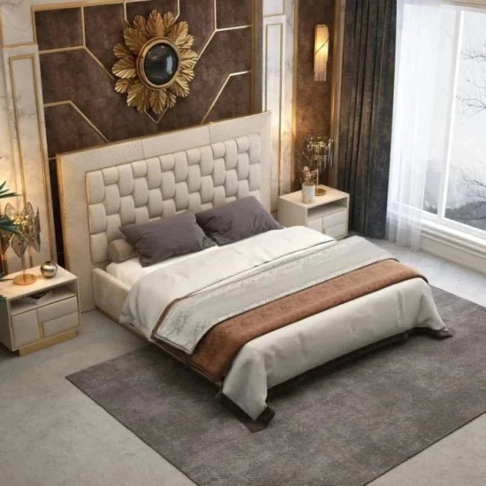 Max Upholstered Luxury Bed With Storage In Beige Suede